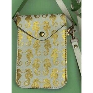 Top It Off Beige w/ Gold Embossed SEAHORSES Cross Body Phone Bag small Purse